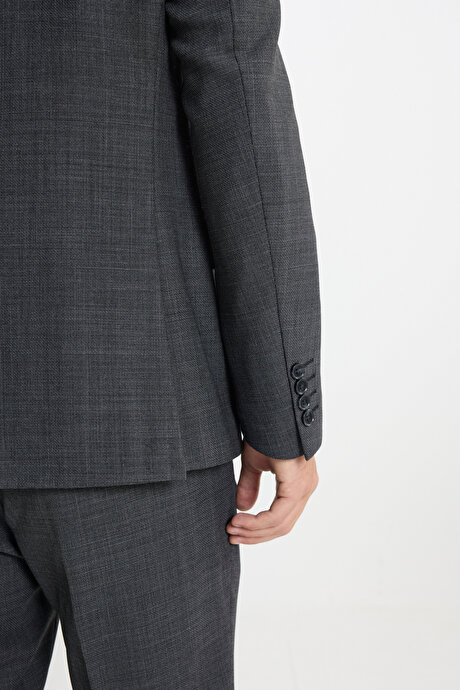 Taşınabilir Torbalı Slim Fit Dar Kesim Mono Yaka Beli Bağlamalı Desenli Antrasit Takım Elbise resmi