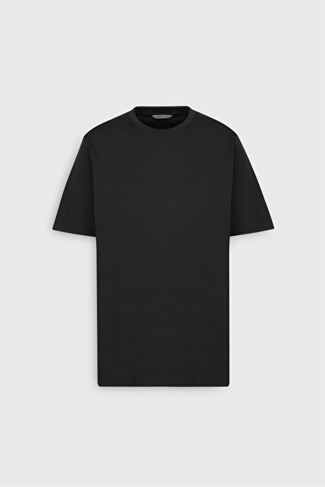 %100 Pamuk Modern Fit Normal Kesim Bisiklet Yaka Siyah Tişört resmi