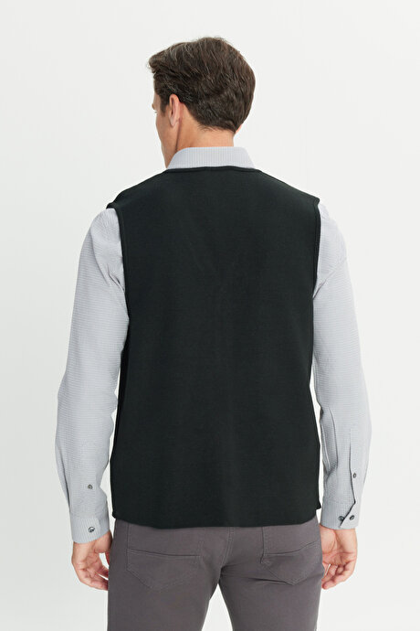 Sıcak Tutan Yün Standart Fit Normal Kesim V Yaka Cepli Triko Siyah Triko Yelek resmi