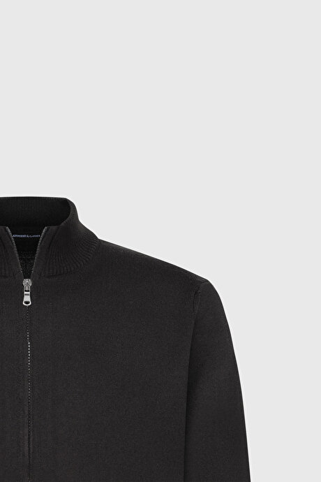 Anti-Pilling Tüylenme Yapmayan Standart Fit Normal Kesim Dik Yaka Triko Siyah Triko Hırka resmi