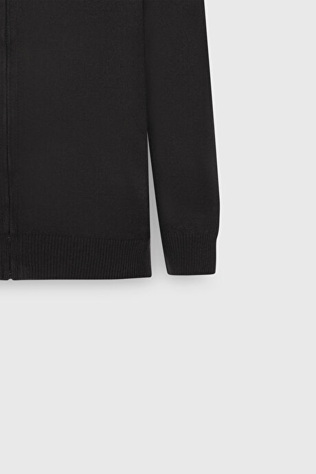 Anti-Pilling Tüylenme Yapmayan Standart Fit Normal Kesim Dik Yaka Triko Siyah Triko Hırka resmi