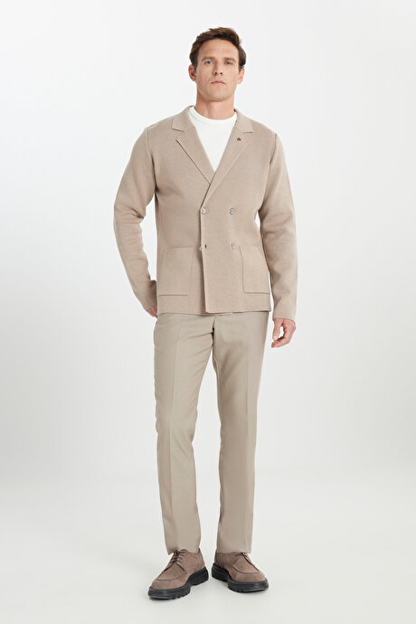 Pamuklu Standart Fit Normal Kesim Kruvaze Yaka Cepli Triko Vizon Triko Ceket resmi