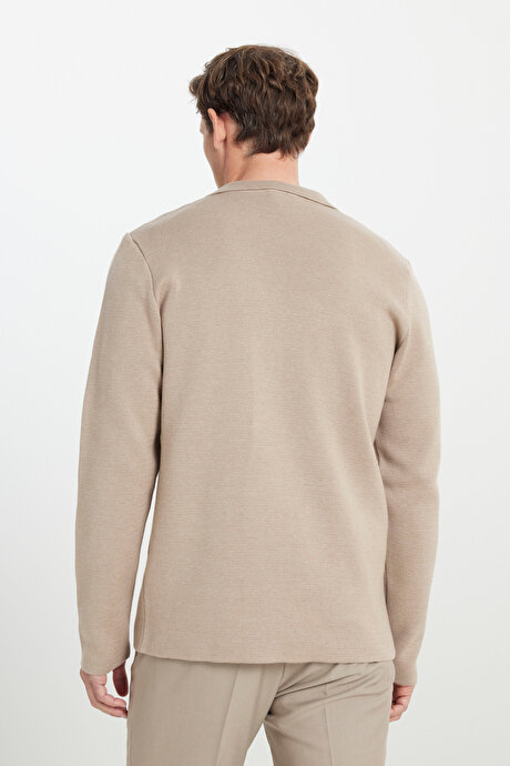 Pamuklu Standart Fit Normal Kesim Kruvaze Yaka Cepli Triko Vizon Triko Ceket resmi