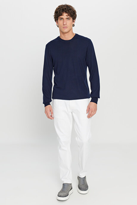 Yünlü Sıcak Tutan Standart Fit Normal Kesim Bisiklet Yaka Triko Lacivert Kazak resmi