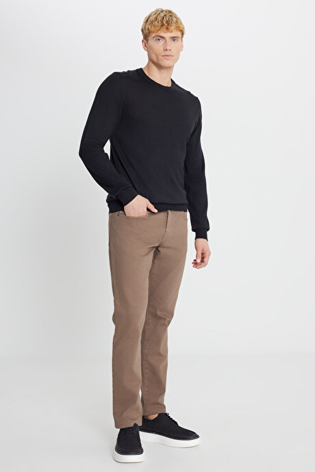 Yünlü Sıcak Tutan Standart Fit Bisiklet Yaka Triko Siyah Kazak resmi