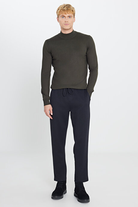 Yünlü Standart Fit Normal Kesim Yarım Balıkçı Yaka Triko Haki Kazak resmi