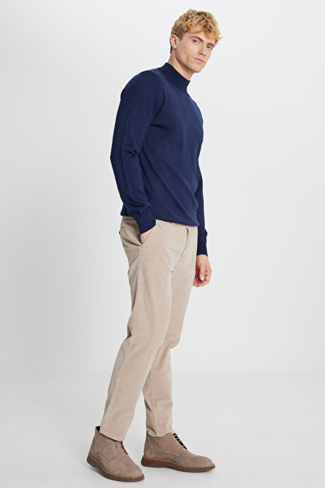 Yünlü Standart Fit Normal Kesim Yarım Balıkçı Yaka Triko Lacivert Kazak resmi