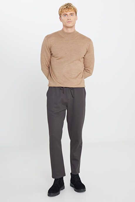 Yünlü Standart Fit Normal Kesim Yarım Balıkçı Yaka Triko Vizon Kazak resmi