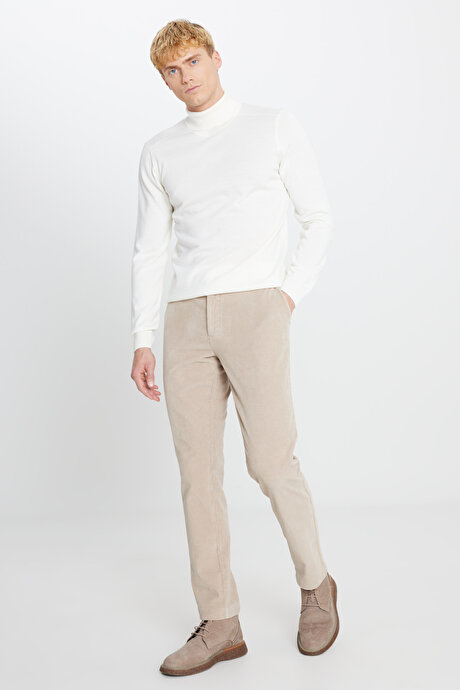 Yünlü Standart Fit Normal Kesim Tam Balıkçı Yaka Triko Ekru Kazak resmi