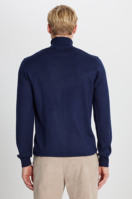 Yünlü Standart Fit Normal Kesim Tam Balıkçı Yaka Triko Lacivert Kazak resmi