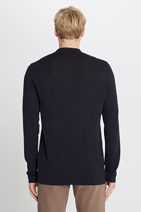 Standart Fit Normal Kesim Yarım Balıkçı Yaka Triko Basic Siyah Kazak resmi