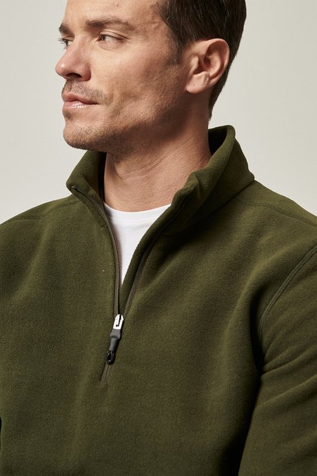 Anti-Pilling Tüylenme Yapmayan Standart Fit Bato Yaka Soğuk Geçirmez Sweatshirt Haki Polar resmi
