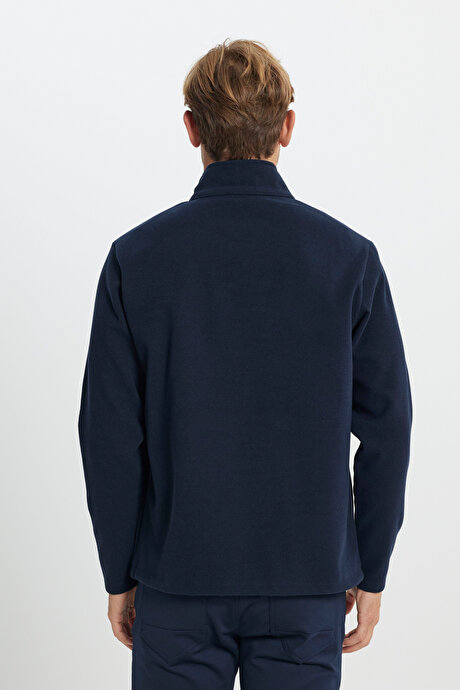 Sıcak Tutan Standart Fit Normal Kesim Dik Yaka Cepli Fermuarlı Sweatshirt Antrasit-Melanj Polar resmi