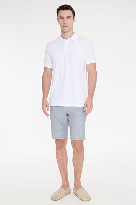 Slim Fit Dar Kesim %100 Pamuk Polo Yaka Kısa Kollu Beyaz Tişört resmi