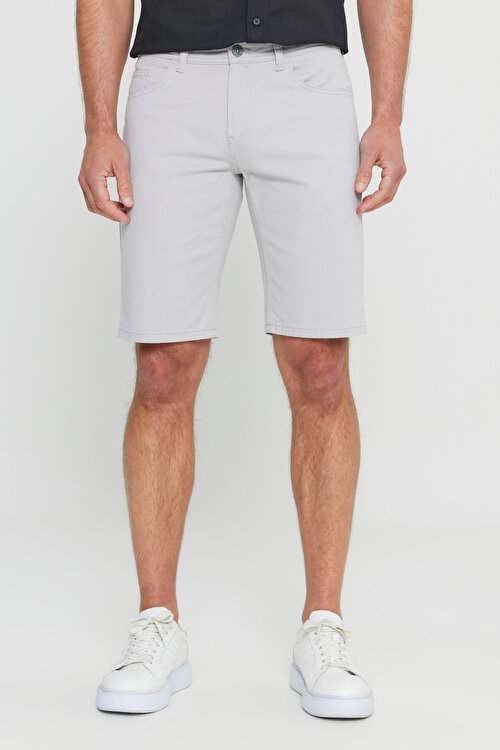 Slim Fit Dar Kesim Armürlü %100 Pamuk Casual Taş Chino Şort4A0222200007TAS