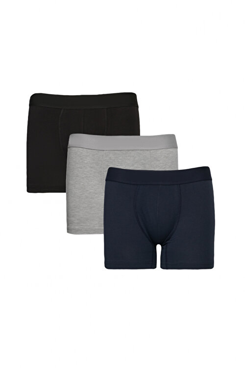 Premium Pamuklu 3'lü Paket Esnek Gri-Lacivert Boxer4A03212P3007GLC