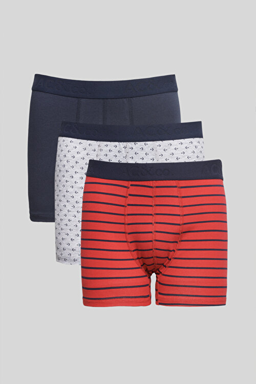Premium Pamuklu 3'lü Paket Esnek Lacivert-Kırmızı Boxer4A03231P3009LKM