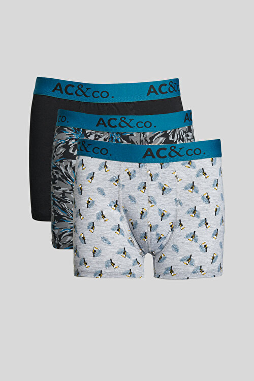 Premium Pamuklu 3'lü Paket Desenli Siyah-Yeşil Boxer4A03231P3013SHE
