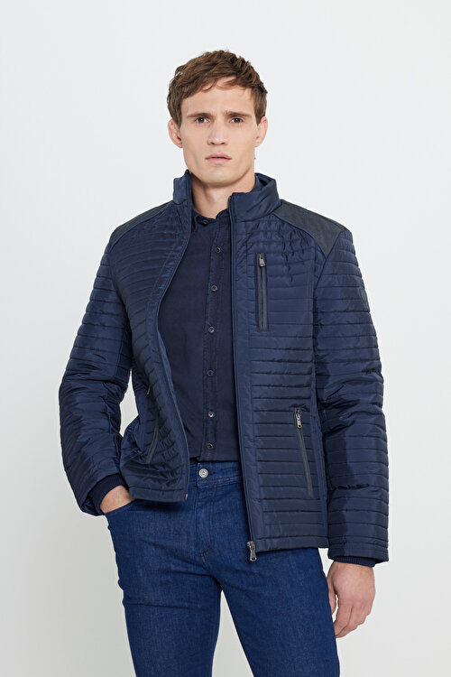 Standart Fit Normal Kesim Dik Yaka Desenli Lacivert Mont4A0824100040LAC