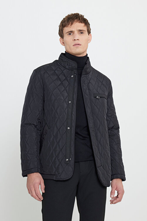 Standart Fit Nomral Kesim Desenli Overcoat Siyah Mont4A1024100010SYH