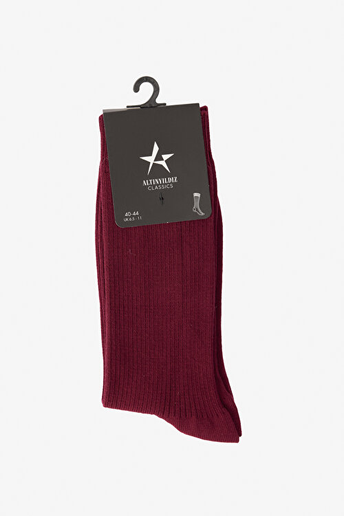 Tekli Fitilli Bordo Çorap4A2524100217BRD