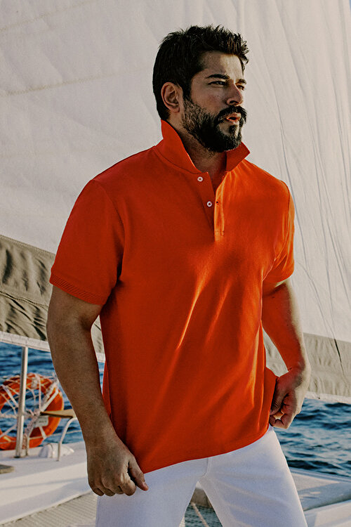 %100 Pamuk Kıvrılmaz Pike Polo Yaka Slim Fit Dar Kesim Nar Çiçeği Tişört4A4820200001NCC