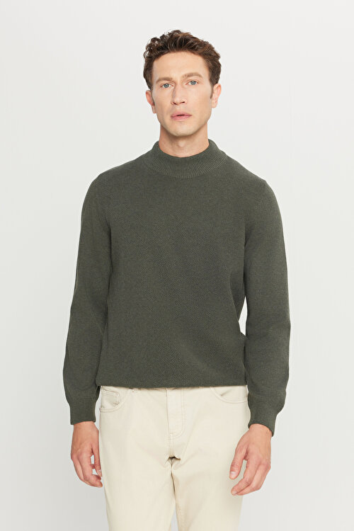 Standart Fit Normal Kesim Yarım Balıkçı Yaka Pamuklu Haki Kazak4A4921100008HAK