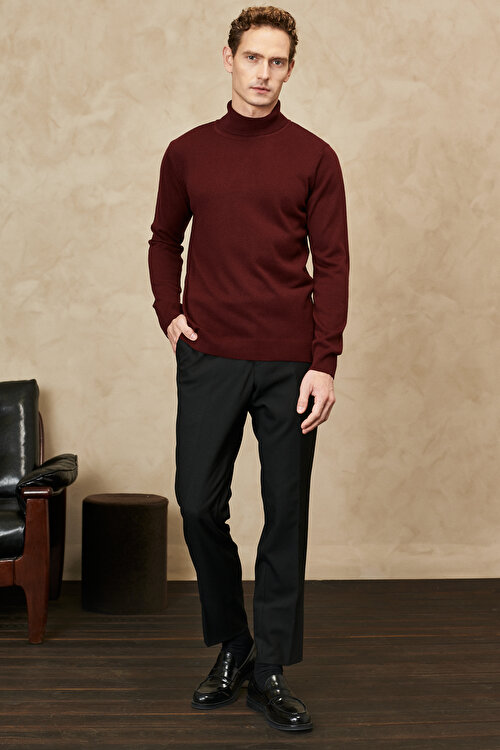 Tüylenme Yapmayan Anti Pilling Özellikli Standart Fit Tam Balıkçı Yaka Bordo Kazak4A4923100004BRD