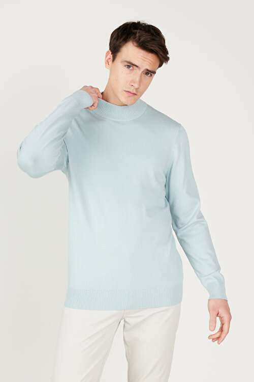 Standart Fit Normal Kesim Yarım Balıkçı Yaka Su Yeşili Kazak4A4924100005SUY