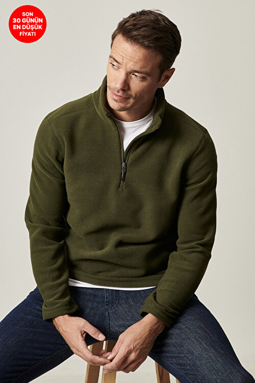 Anti-Pilling Tüylenme Yapmayan Standart Fit Bato Yaka Soğuk Geçirmez Sweatshirt Haki Polar4A5221100016HAK