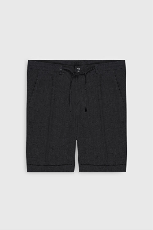 Slim Fit Dar Kesim Beli Bağlamalı Gofre Desenli Yan Cep Antrasit Şort4C0224200008ATR