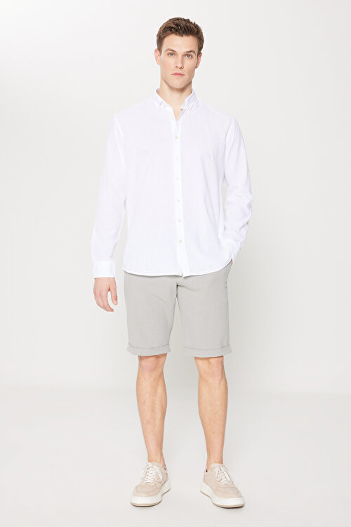 Slim Fit Dar Kesim Beli Bağlamalı Gofre Desenli Yan Cep Gri Şort4C0224200008GRI