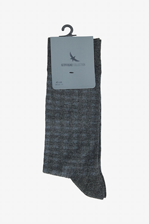 Tekli Standart Fit Desenli Modal Esnek Antrasit-Mavi Çorap4C2525100014ATM