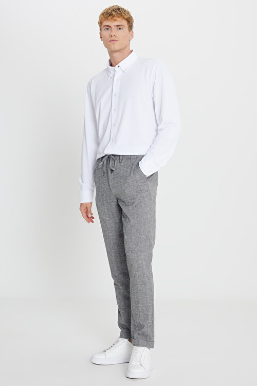 Pamuklu Slim Fit Dar Kesim Beli Bağlamalı Yan Cepli Esnek Lacivert PantolonACE001252270LAC