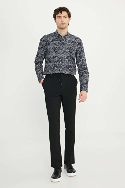 Slim Fit Dar Kesim Beli Bağlamalı Yan Cepli Esnek Siyah PantolonACE001252274SYH