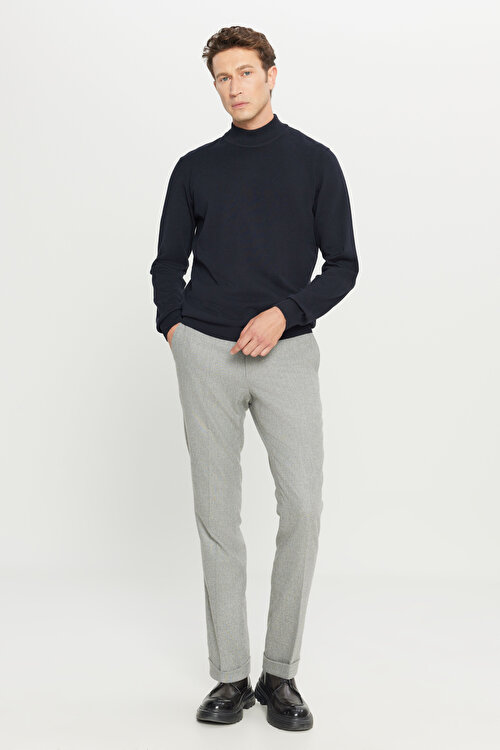 Yünlü Slim Fit Dar Kesim Beli Gizli Lastikli Yan Cepli Diagonal Desenli Klasik Gri PantolonACE001261330GRI