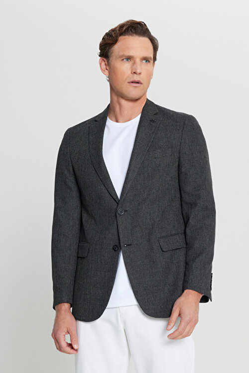 Keten Regular Fit Normal Kesim Mono Yaka Kapak Cepli Armürlü Blazer Siyah CeketACE004252192SYH