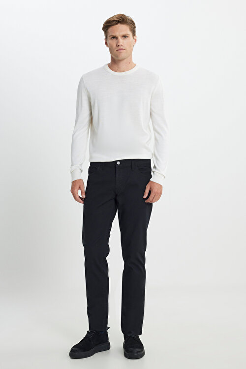 Slim Fit Dar Kesim Pamuklu Esnek Armürlü 5 Cep Siyah PantolonACE012510147SYH