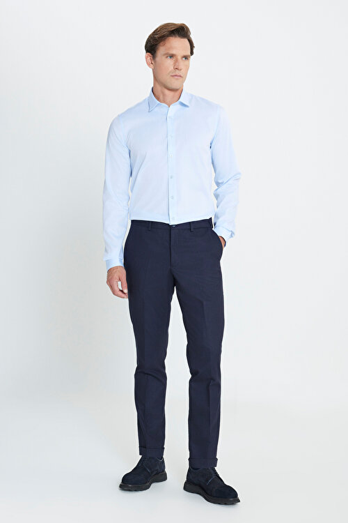 Slim Fit Dar Kesim Beli Gizli Lastikli Yan Cep Klasik Esnek Lacivert PantolonACE012510153LAC