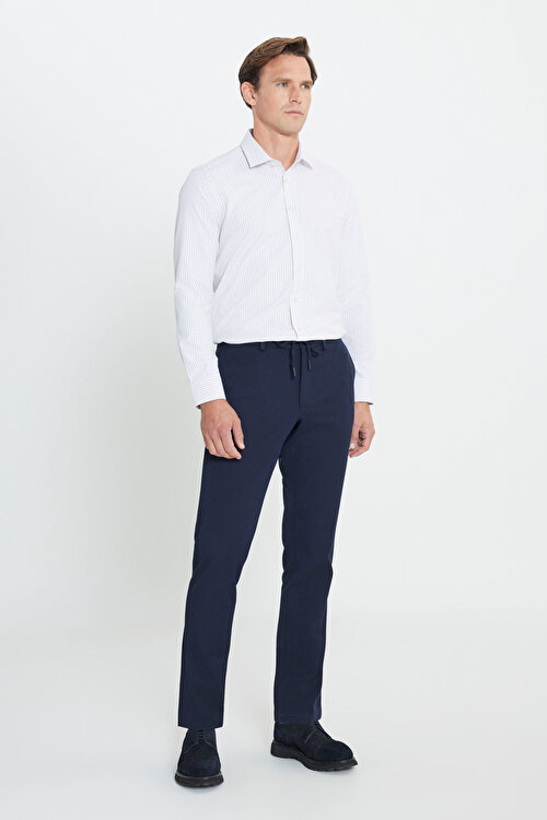 Slim Fit Dar Kesim Beli Bağlamalı Yan Cep Esnek Casual Lacivert