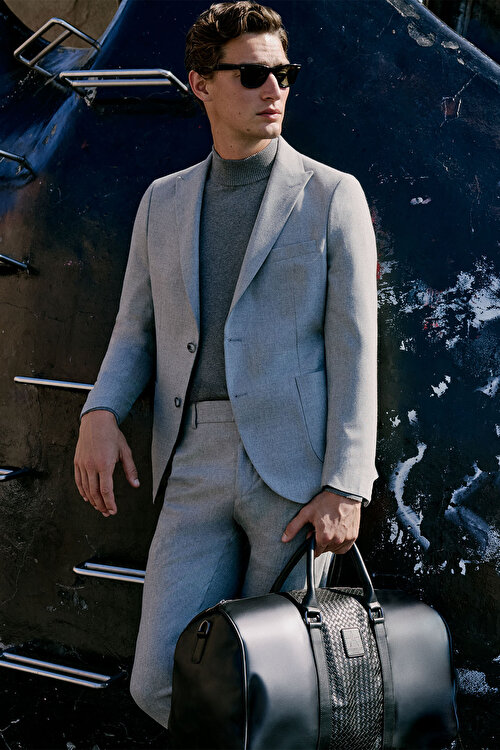 Yünlü Slim Fit Dar Kesim Kırlangıç Yaka Esnek Bel Gri Takım ElbiseACE030261324GRI