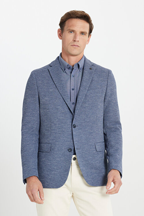 Regular Fit Rahat Kesim Mono Yaka Desenli Kapak Cepli İndigo CeketACE042510094IND