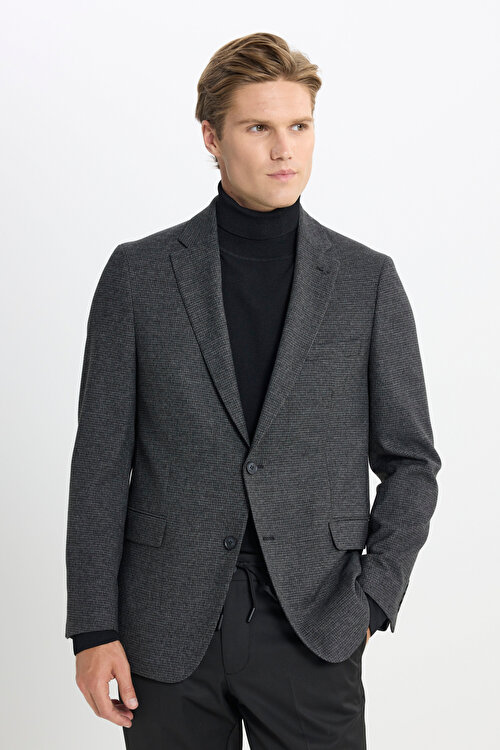 Regular Fit Rahat Kesim Mono Yaka Desenli Kapak Cepli Siyah CeketACE042510098SYH