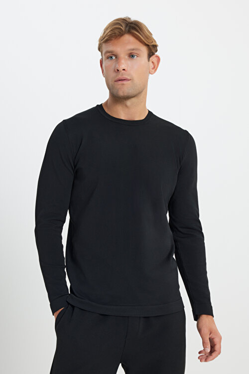 Standart Fit Normal Kesim Bisiklet Yaka Triko Siyah KazakACE492510184SYH