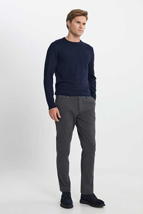 Pamuklu Slim Fit Dar Kesim Armürlü Yan Cep Esnek Casual Antrasit PantolonCOE012510109ATR