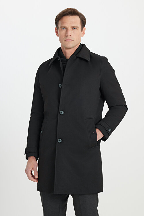 Standart Fit Normal Kesim Gömlek Yaka Düğmeli Yan Cepli Siyah KabanCOE072510034SYH