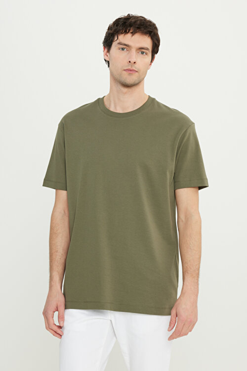 %100 Pamuk Modern Fit Rahat Kesim Bisiklet Yaka Haki TişörtCOE091252337HAK