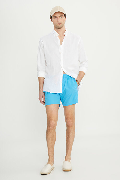 Standart Fit Normal Kesim Cepli Hızlı Kuruyan Desenli Mavi Mayo Deniz ŞortuET4723200009MAV