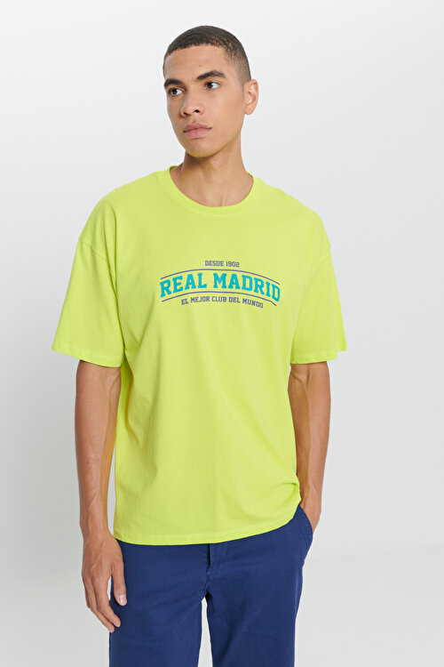 Real Madrid Lisanslı Oversize Fit Bol Kesim %100 Pamuk Bisiklet Yaka Sarı TişörtET4824200076SAR