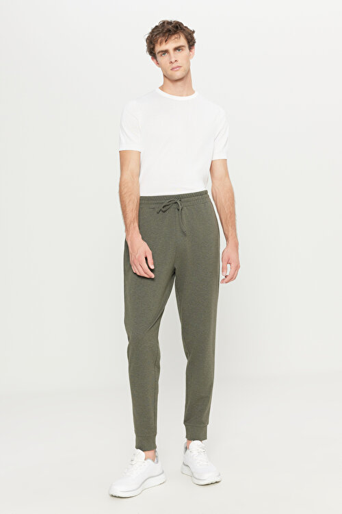 Standart Fit Normal Kesim 2 İplik Cepli Rahat Recycle Pamuklu Jogger Haki Melanj Eşofman AltıET5124200002HKM